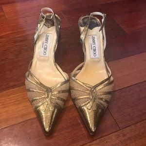 Jimmy Choo 37 1/2 gold shoes